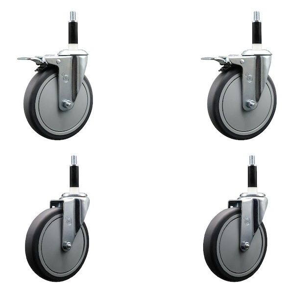 Service Caster 6'' Thermoplastic Rubber Swivel 7/8'' Expanding Stem Caster Set 2 Total Lock Brakes, 4PK SCC-EXTTL20S614-TPRB-2-S-2-78 - main
